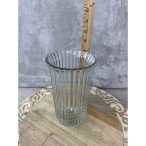 Vintage 1986 FTDA Clear Ribbed Glass Flower Vase Scalloped Rim 9 In Heavy Decor